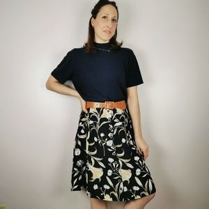 Large vintage Navy floral midi button-up skirt